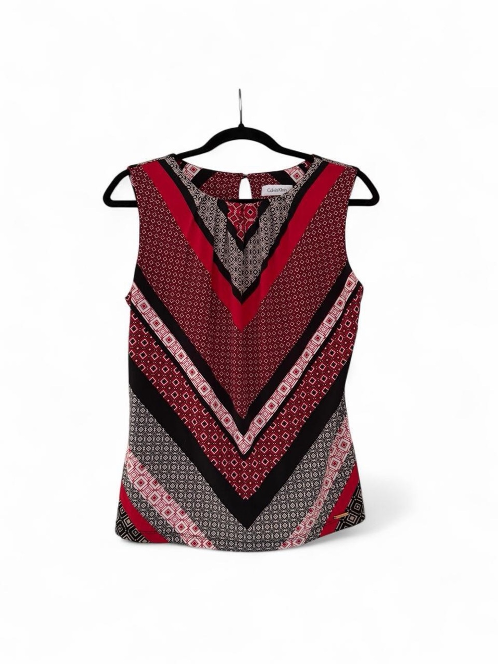 Calvin Klein Red and Black Geo Chevron Sleeveless Top